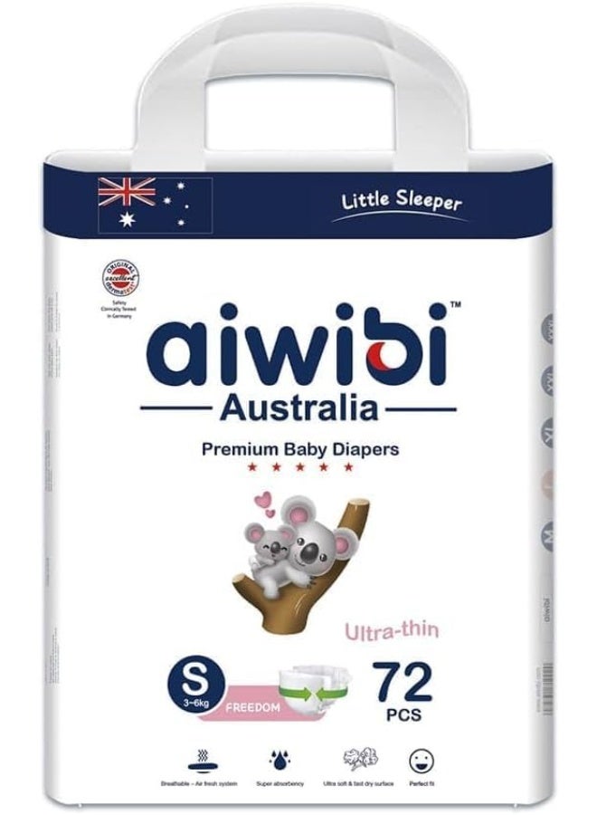 aiwibi Ultra-Thin Premium Baby Diapers, Super Soft & Absorbent, 360° Stretch Waistband (Small, 15–21kg, 72×2) - Image 2